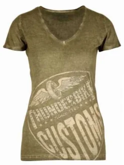 Thunderbike Damen T-Shirt New Custom Strass, Oliv