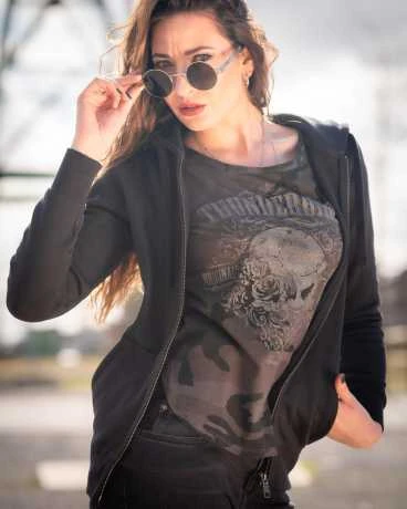 Thunderbike Damen T-Shirt Grunge Skull Schwarz 4 Thunderbike Damen T-Shirt Grunge Skull Schwarz – Bild 4