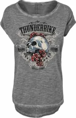 Thunderbike Damen T-Shirt Grunge Skull Grau