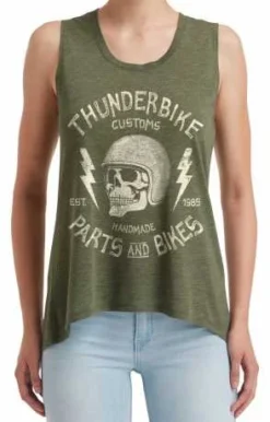 Thunderbike Damen Tank Top Helmet Skull Oliv Grün